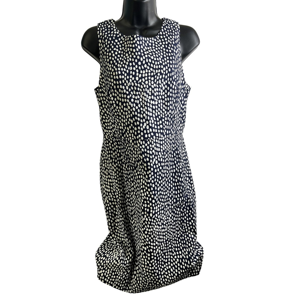 J Crew Dress Womens 6 Navy White Polka Dot Sleeveless Sheath AK897 Summer Casual